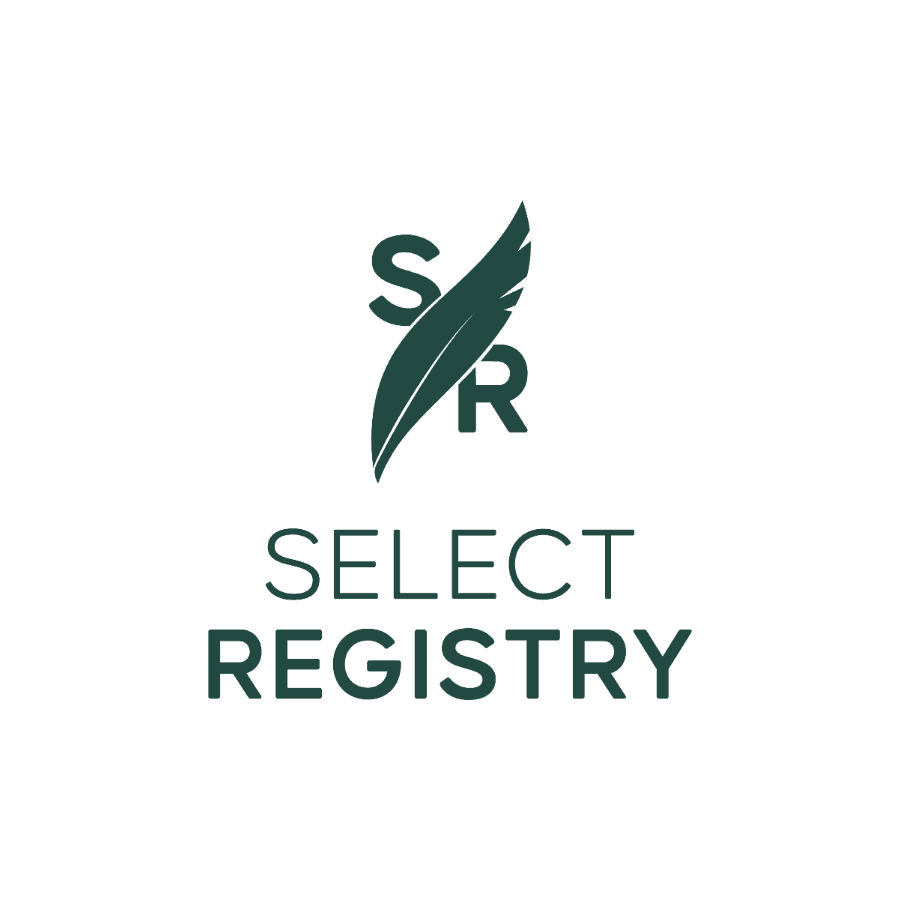 Logo for Select Registry featuring the initials "SR" and a leaf design.