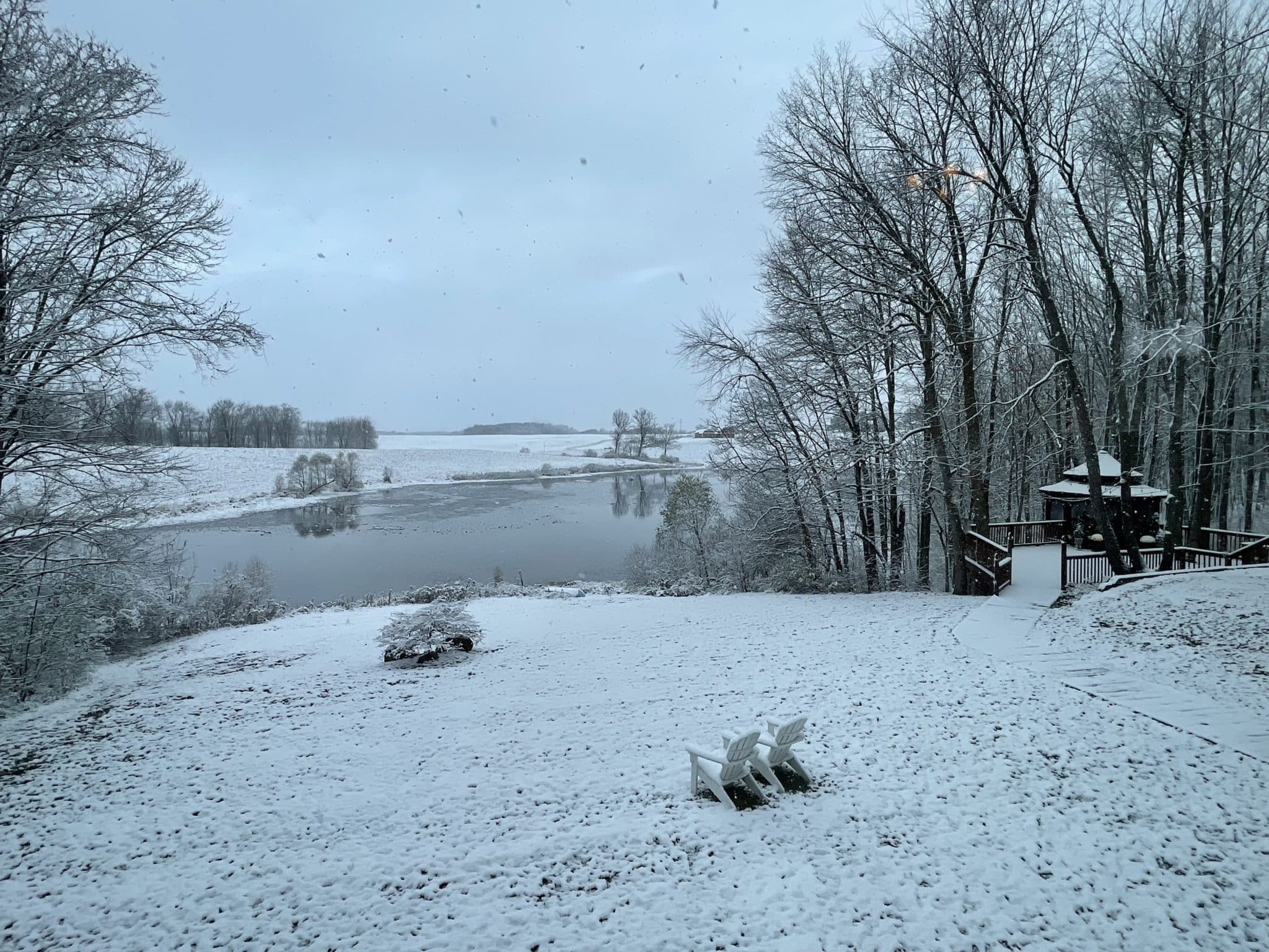 Looking out over the pond after first snowfall