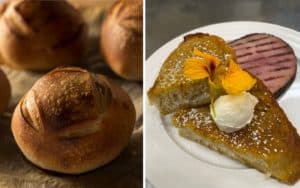From left to right: Herb's homemade sourdough bread loafs; Herb's homemade stuffed pumpkin French Toast