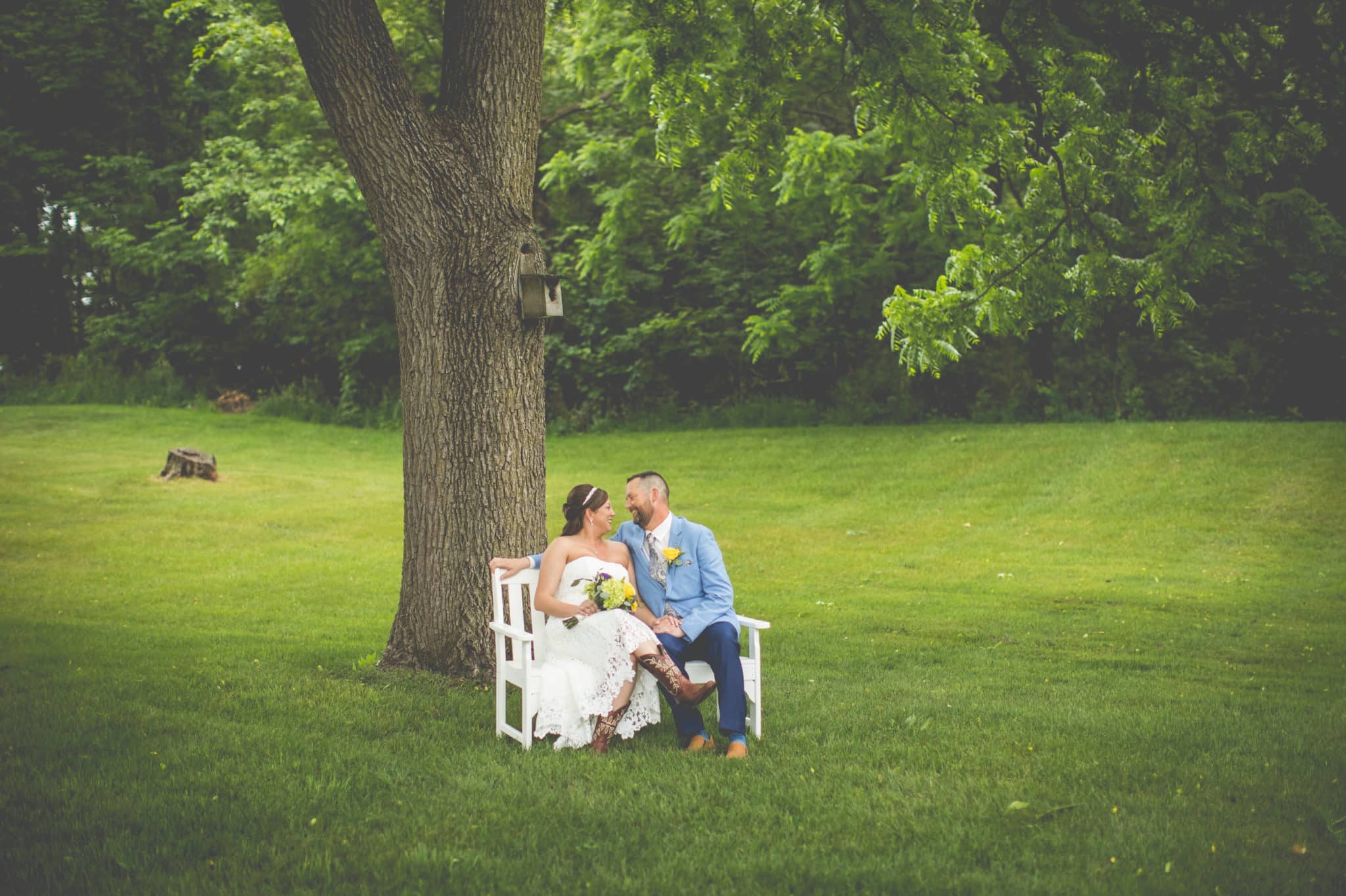 Wedding couple on lawn